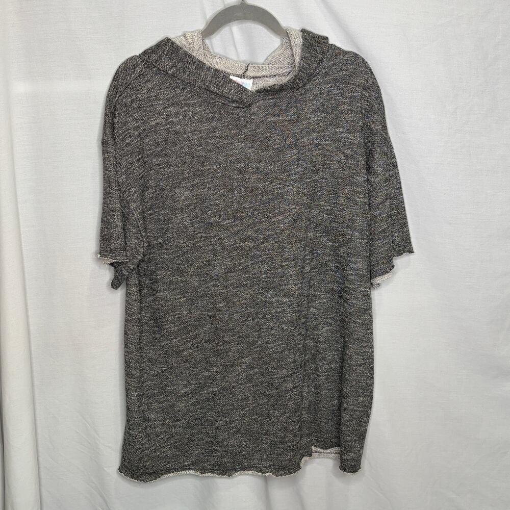 LuLaRoe Frankie Oversized Short Sleeve Hoodie Heather Gray L